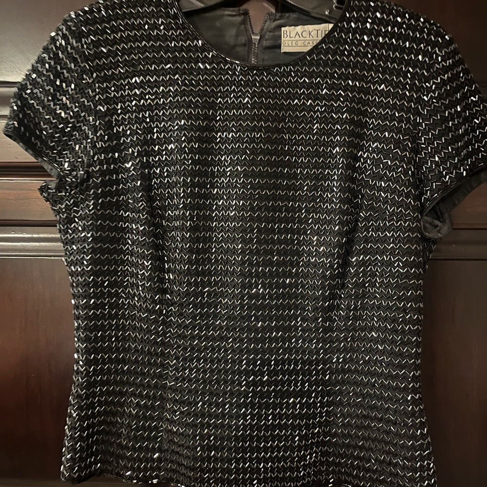 Oleg Cassini Black Sequin Short Sleeve Top
